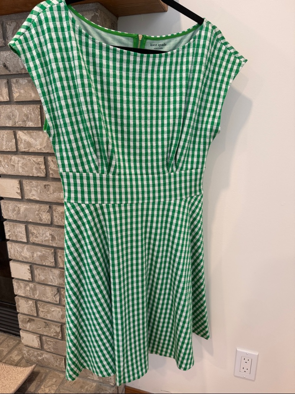 Kate Spade Green and White Gingham Midi Dress